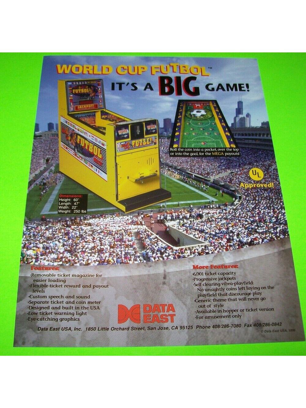 World Cup Futbol Arcade FLYER Original NOS Game Vintage Retro Art Football